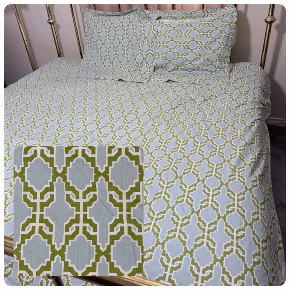 Pottery Barn Shay Trellis FULL QUEEN Duvet and Euro Shams